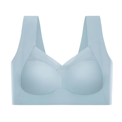 Close-up view of a women's seamless bra with wide straps and supportive design, highlighting its smooth and comfortable fit.