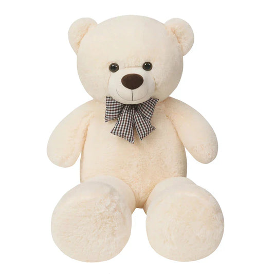 A giant plush bear with a huggable design, featuring soft fabric and an adorable bow, perfect for cuddles, decoration, or as a thoughtful gift for all ages.
